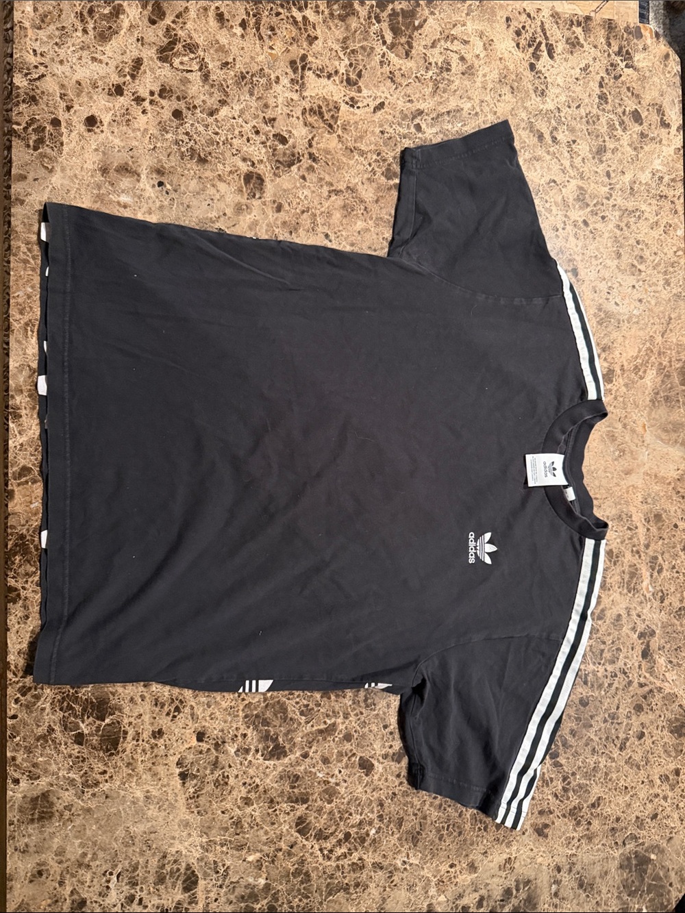 adidas Black Tee with White Shoulder Stripes